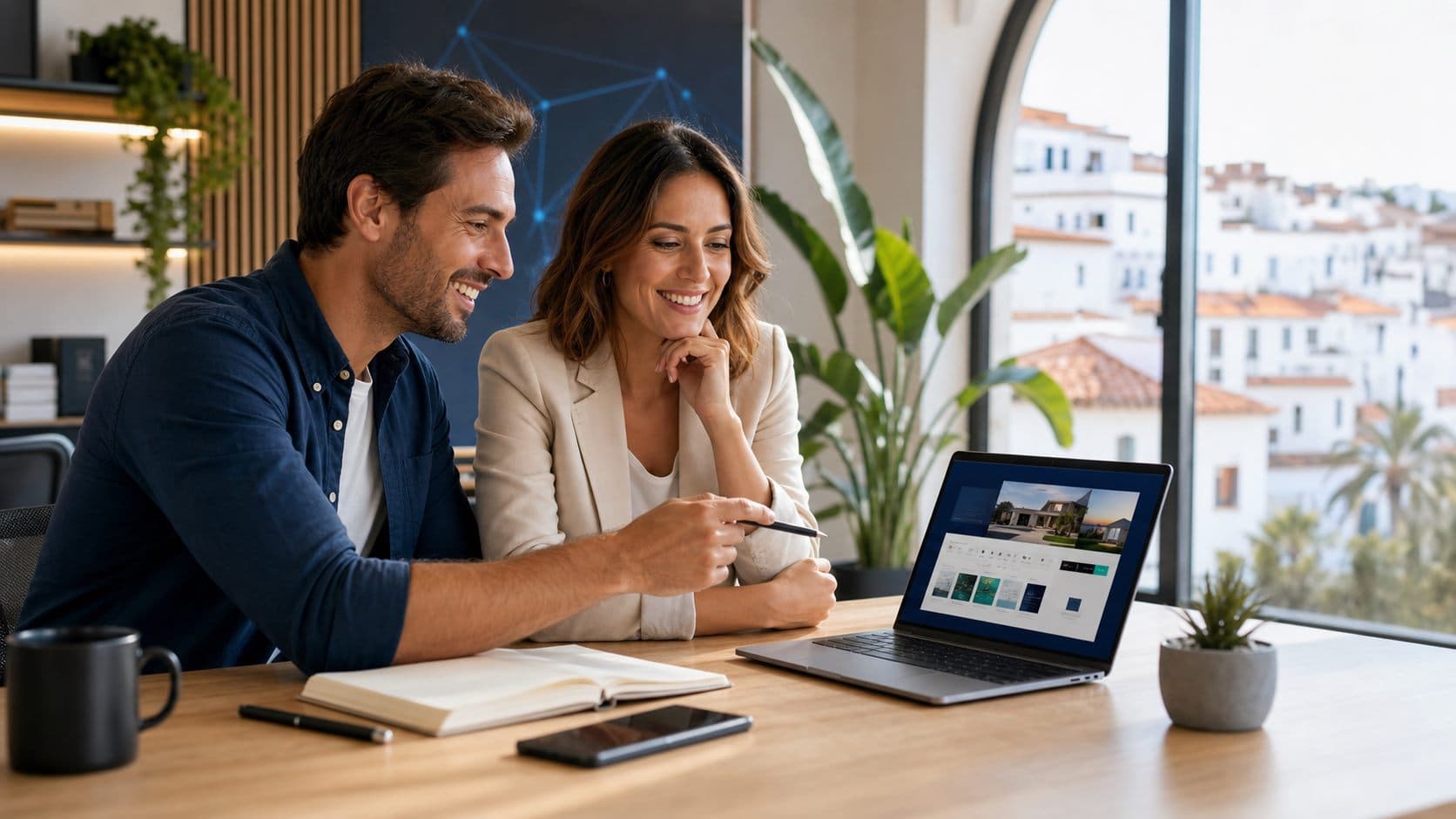 Small business owner and developer reviewing a successful digital project